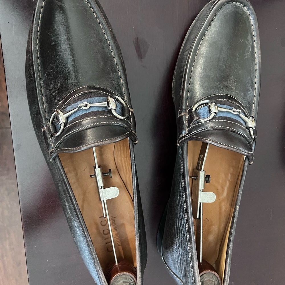 Gucci Black Leather Horsebit Loafers